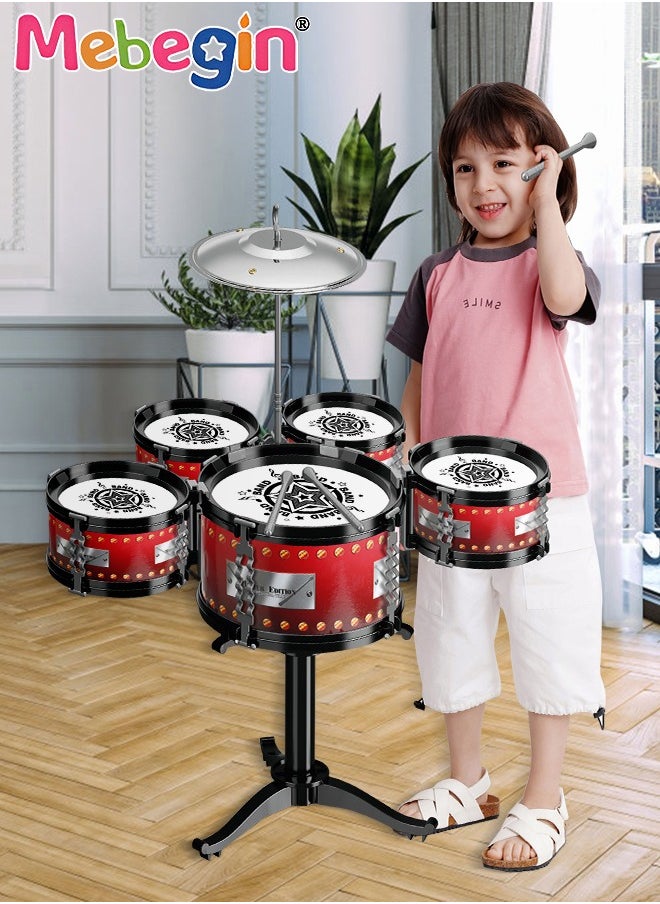 Rock Jazz Drum Set for Kids, Musical Instrument Toy for Music Enlightenment, 5 Drums Band Rock Set, Ideal Gift Toy for Kids