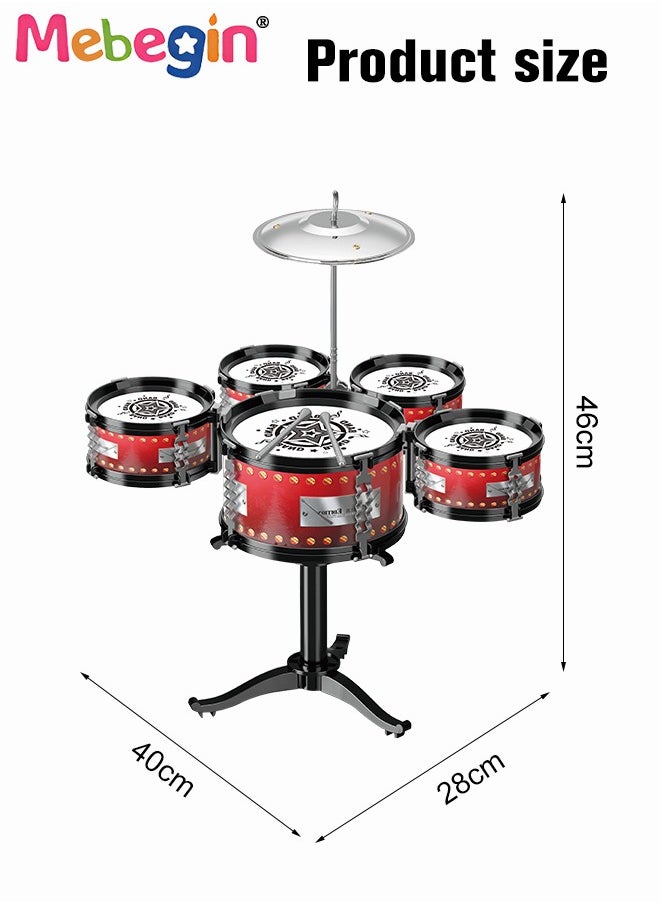 Rock Jazz Drum Set for Kids, Musical Instrument Toy for Music Enlightenment, 5 Drums Band Rock Set, Ideal Gift Toy for Kids