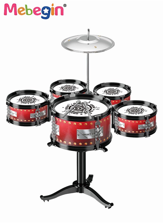 Rock Jazz Drum Set for Kids, Musical Instrument Toy for Music Enlightenment, 5 Drums Band Rock Set, Ideal Gift Toy for Kids