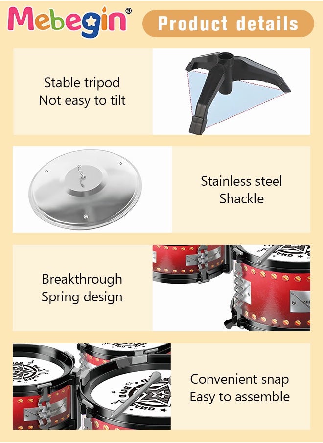 Rock Jazz Drum Set for Kids, Musical Instrument Toy for Music Enlightenment, 5 Drums Band Rock Set, Ideal Gift Toy for Kids