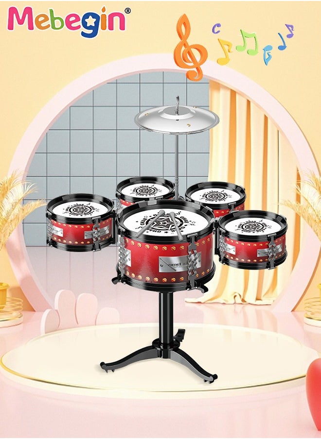 Rock Jazz Drum Set for Kids, Musical Instrument Toy for Music Enlightenment, 5 Drums Band Rock Set, Ideal Gift Toy for Kids