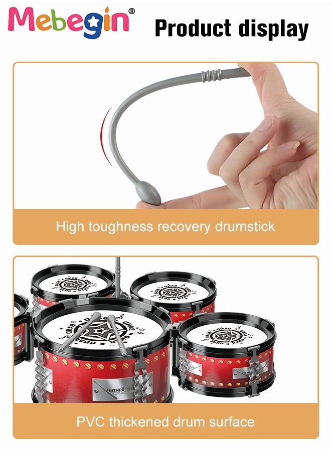Rock Jazz Drum Set for Kids, Musical Instrument Toy for Music Enlightenment, 5 Drums Band Rock Set, Ideal Gift Toy for Kids