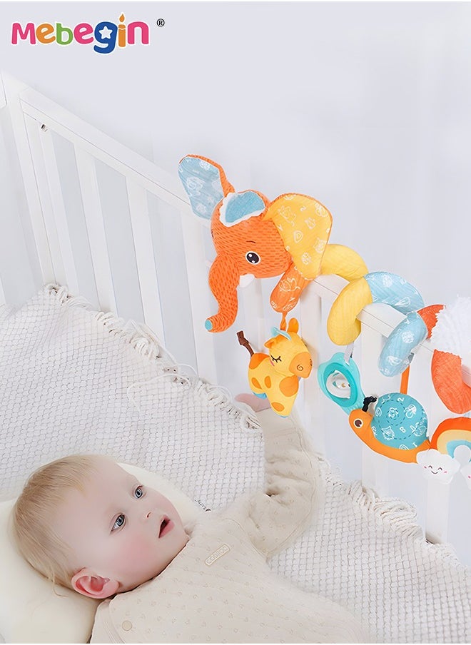 Car Seat Toys Infant Baby Elephant Giraffe Spiral Plush Activity Hanging Toys for Car Seat Stroller Bar Crib Bassinet Mobile with Music Box BB Squeaker and Rattles