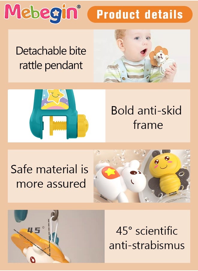 Baby Crib Mobile with Lights, Music and Teether Rattle, Universal Crib Attachment, Adorable crib hanging toys, Multifunctional Hanging Toys, Ideal Nursery Toy for Babies, 3 AA Batteries Required(Not