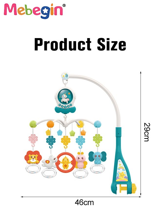 Baby Crib Mobile with Lights, Music and Teether Rattle, Universal Crib Attachment, Adorable crib hanging toys, Multifunctional Hanging Toys, Ideal Nursery Toy for Babies, 3 AA Batteries Required(Not