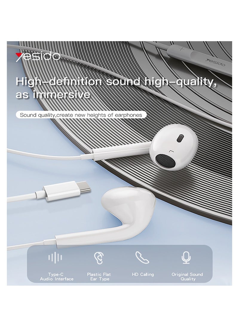 YH38 Earphone For Phone High Quality Sound Earphones With Microphone Wired Headset Type-C Earbuds White