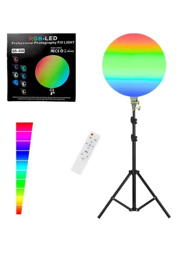 RGB-LED GS-450 Professional Photography Fill Light | 26CM RGB Dimmable Ring Light with Remote Control, Adjustable Brightness & Color Modes, Ideal for Makeup, Live Streaming & Video Recording
