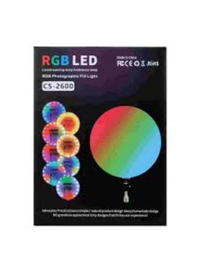 RGB LED Fill Light CS-2600 | 26CM Dimmable Photography Ring Light with 360° Adjustable Design, Remote Control, USB Powered for Makeup, Live Streaming, and Content Creation