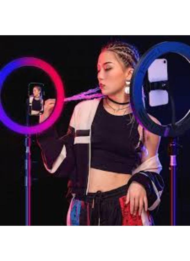 MJ36 RGB LED Soft Ring Light with Phone Holder & Tripod Stand – Dimmable 360° Lighting for Vlogging, Reels, Live Streaming, Photography, and Makeup