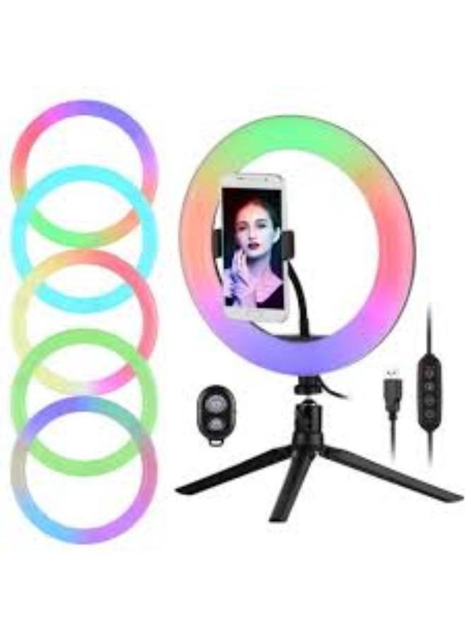 MJ36 RGB LED Soft Ring Light with Phone Holder & Tripod Stand – Dimmable 360° Lighting for Vlogging, Reels, Live Streaming, Photography, and Makeup