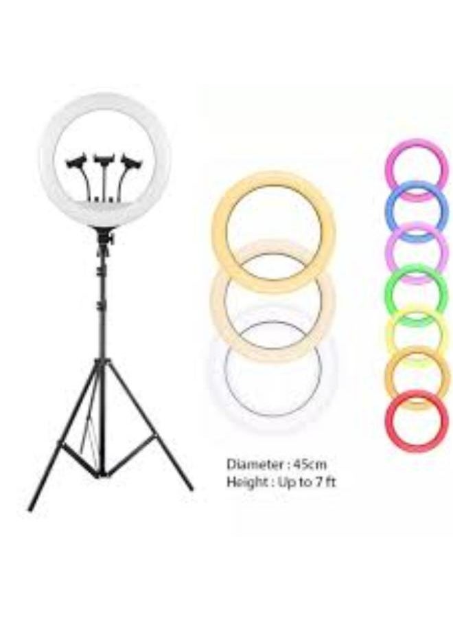 MJ45 RGB LED Ring Light with Adjustable Tripod Stand and Phone Holder – Dimmable Lighting for Photography, Vlogging, Live Streaming, and Makeup