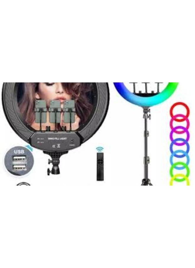 MJ56 RGB LED Ring Light with Adjustable Tripod and Phone Holder – Dimmable 26cm Light for Photography, Makeup, Vlogging, and Live Streaming