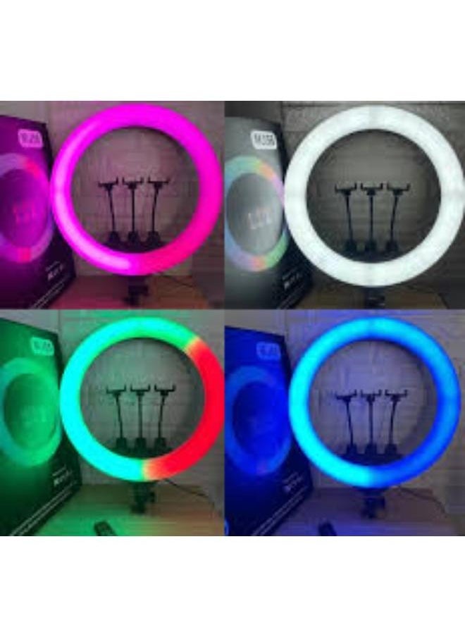 MJ56 RGB LED Ring Light with Adjustable Tripod and Phone Holder – Dimmable 26cm Light for Photography, Makeup, Vlogging, and Live Streaming