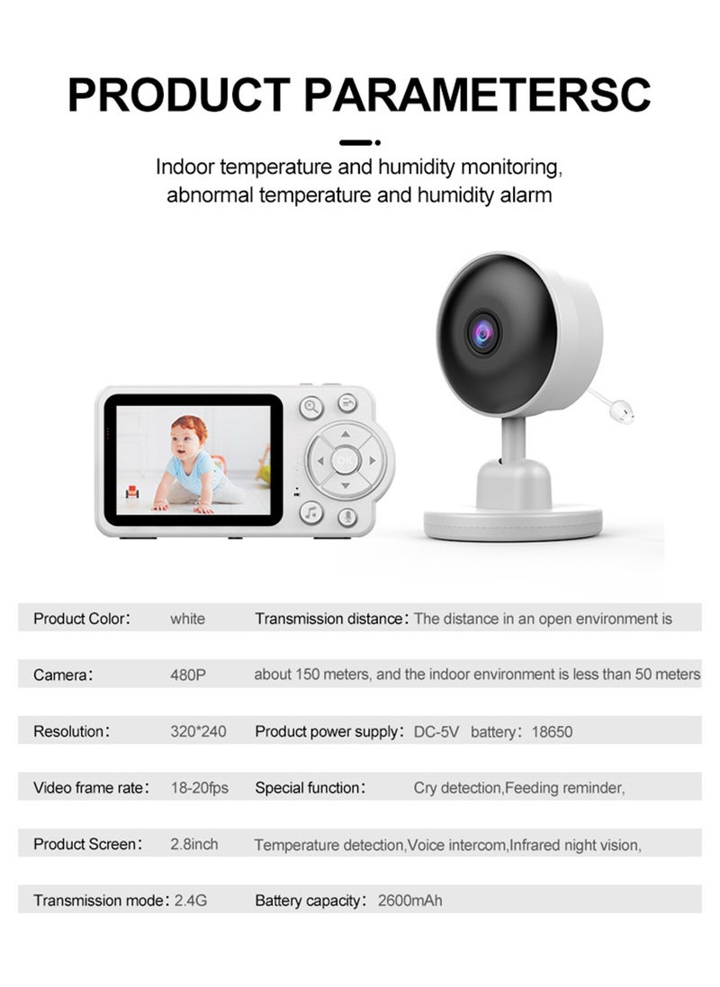 480P Smart HD Remote Baby Intercom Monitor 2.8
