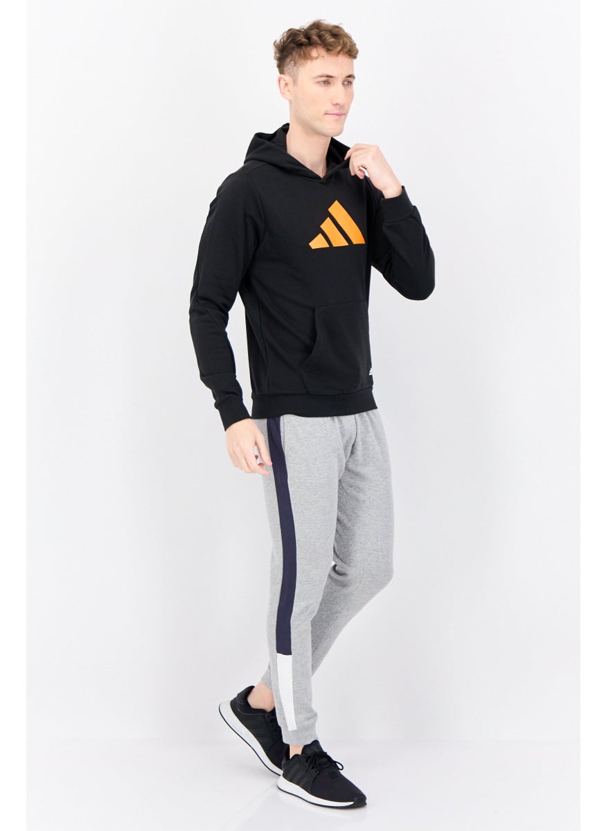 Men Sportswear Fit Long Sleeves Outdoor Hoodies, Black/Orange