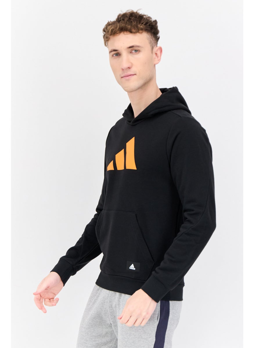 Men Sportswear Fit Long Sleeves Outdoor Hoodies, Black/Orange