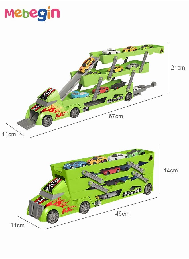 Storage Cart with 3-tier Carriers and 10 Mini Sliding Cars, Deformation Ejection Car Playset, Children's Parking Lot Toys, Creative Travel Toy, Easy to Storage and Carry, Ideal Gift for Kids
