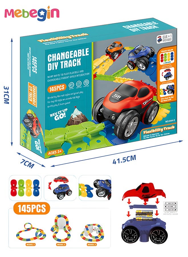 145 Pieces Race Track Toys for Kids Boys Flexible Changeable Magic Car Tracks Playset Birthday Gifts Vehicle Toys