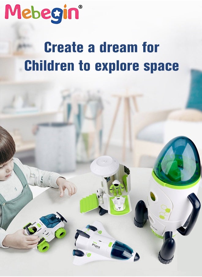 6 Pieces Space Rocket Toys Set, Adventure Spaceship Shuttle Toy with 2 Astronaut Figure, 2 Bags, 1 Car and 1 Rocket, Rocket Ship Toys, Creative Rocketship Space Toys, Ideal Gift for Kids Aged 3+, 2