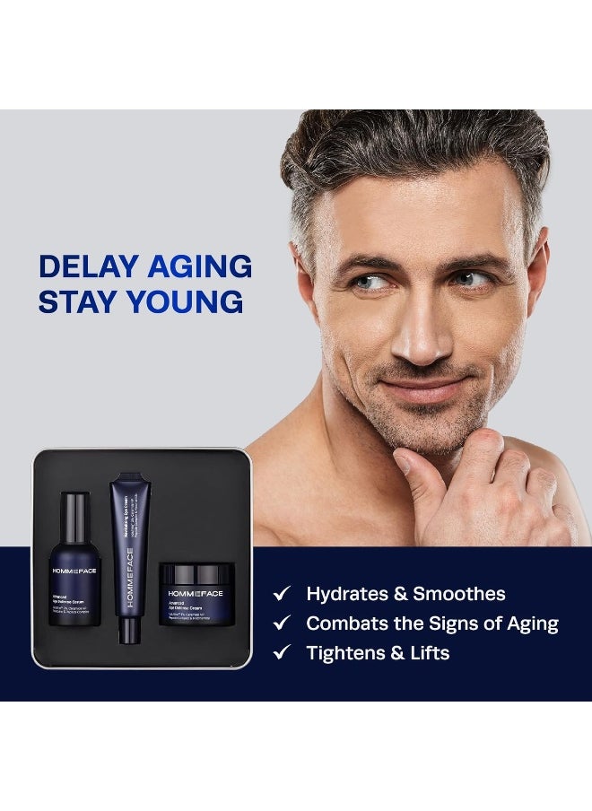Advanced Age Defense 3-Step Anti-Aging Skincare Set For Men - Facial Serum, Eye Cream & Face Cream