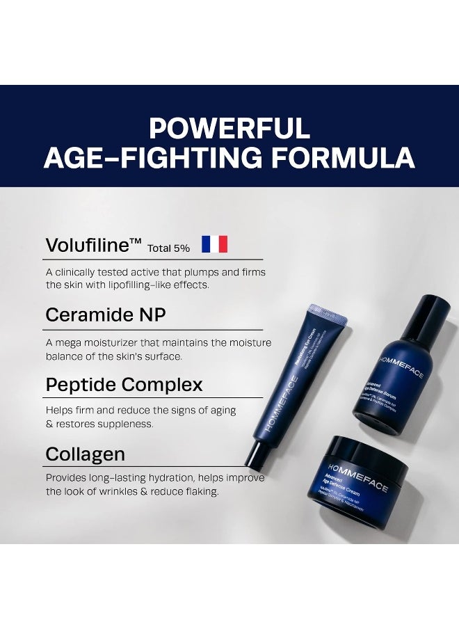 Advanced Age Defense 3-Step Anti-Aging Skincare Set For Men - Facial Serum, Eye Cream & Face Cream