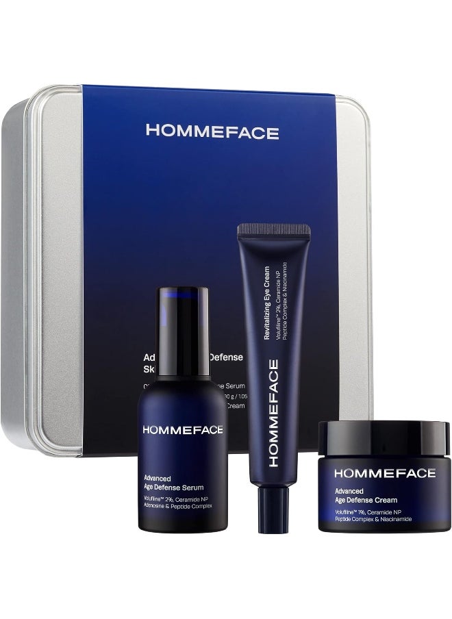 Advanced Age Defense 3-Step Anti-Aging Skincare Set For Men - Facial Serum, Eye Cream & Face Cream