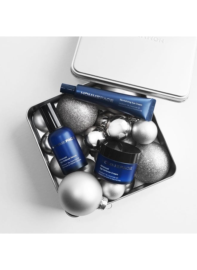 Advanced Age Defense 3-Step Anti-Aging Skincare Set For Men - Facial Serum, Eye Cream & Face Cream