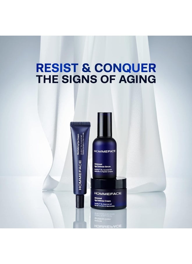 Advanced Age Defense 3-Step Anti-Aging Skincare Set For Men - Facial Serum, Eye Cream & Face Cream