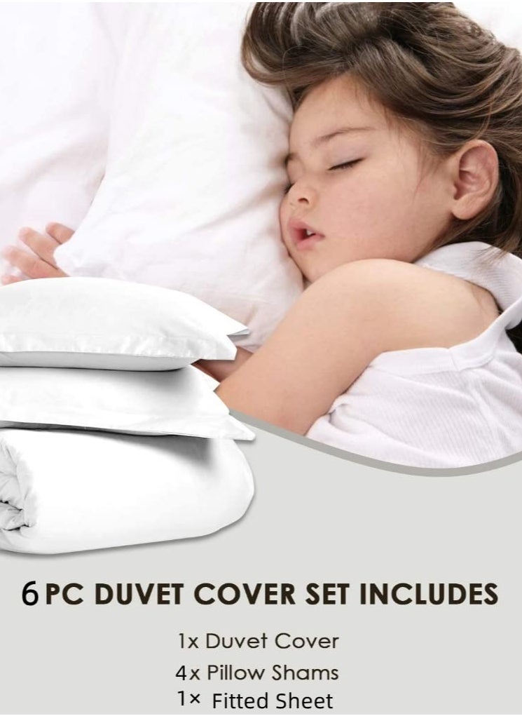 6 Piece King/Queen/Single size,  duvet cover set. set includes 1 Comforter Cover, 1 Fitted Bedsheet, 4 Pillow Shams