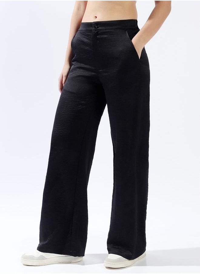 Women Relaxed Loose Fit High-Rise Satin Trousers
