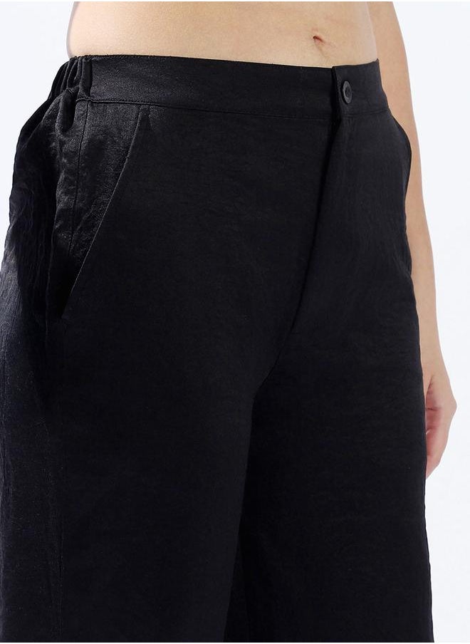 Women Relaxed Loose Fit High-Rise Satin Trousers
