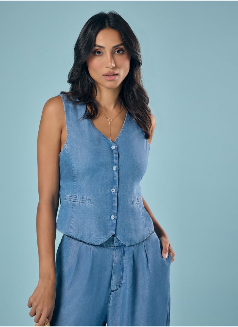 Flared Leg Washed Tencel Light Blue Pant