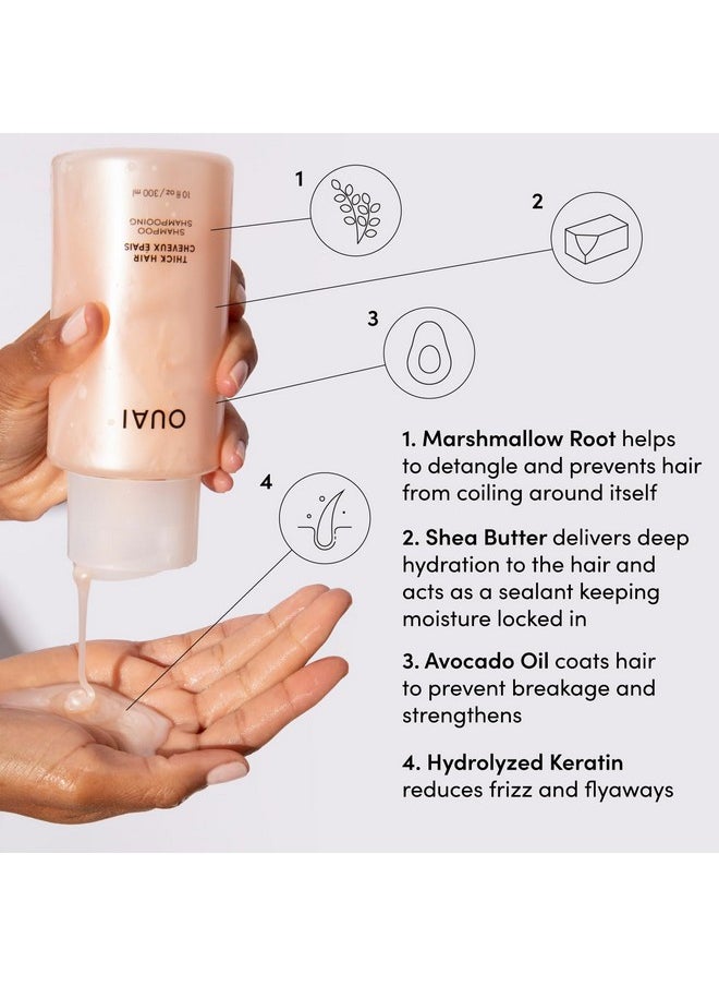 OUAI Thick Shampoo - Moisturizing Shampoo with Keratin, Marshmallow Root, Shea Butter & Avocado Oil for Thick Hair - Strengthens & Hydrates Strands - Paraben, Phthalate, Sulfate Free Shampoo - 10 oz