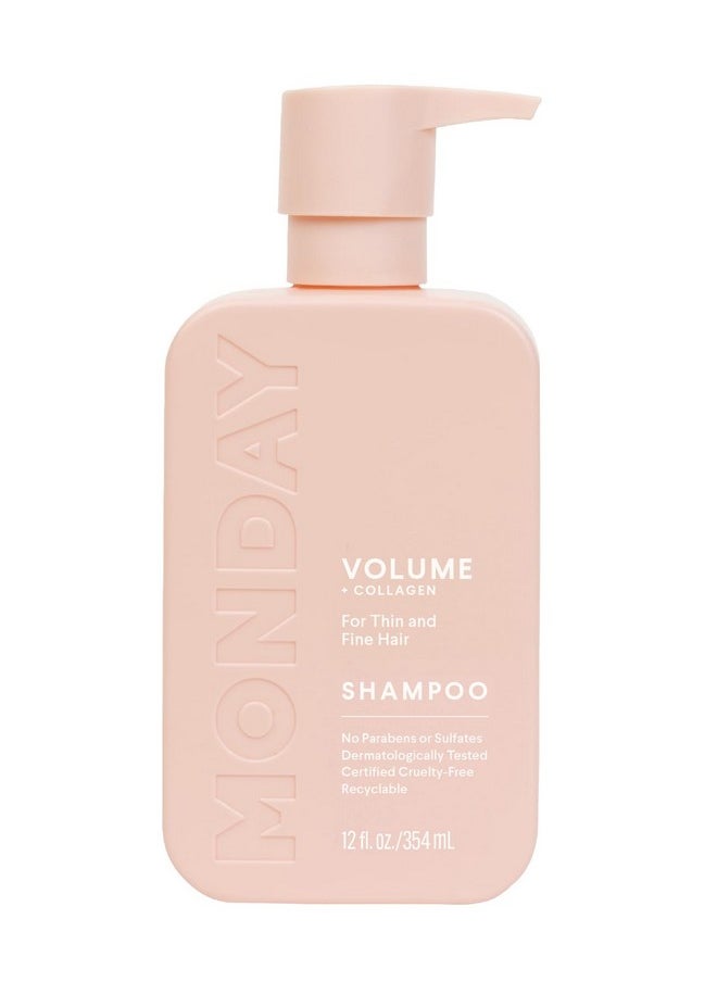 MONDAY Haircare Volume Shampoo 12oz for Thin, Fine, and Oily Hair, Made from Coconut Oil, Ginger Extract, & Vitamin E, 100% Recyclable Bottles (354ml), Pink (10428)