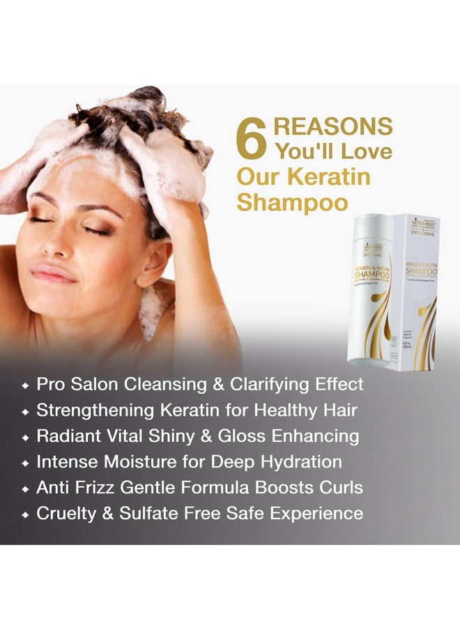 Vitamins Keratin Shampoo Hair Treatment - Biotin and Collagen Protein with Castor Oil for Curly Wavy and Straight Hair - Sulfate Free Product for Dry Damaged or Color Treated Hair