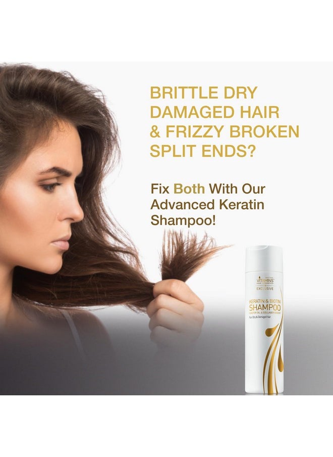 Vitamins Keratin Shampoo Hair Treatment - Biotin and Collagen Protein with Castor Oil for Curly Wavy and Straight Hair - Sulfate Free Product for Dry Damaged or Color Treated Hair