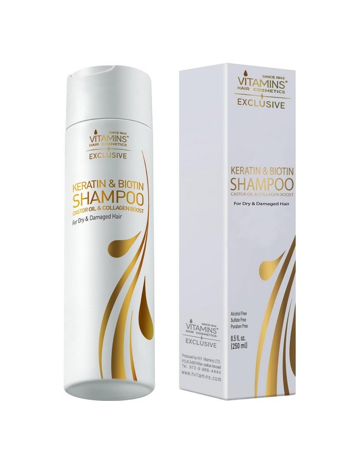 Vitamins Keratin Shampoo Hair Treatment - Biotin and Collagen Protein with Castor Oil for Curly Wavy and Straight Hair - Sulfate Free Product for Dry Damaged or Color Treated Hair