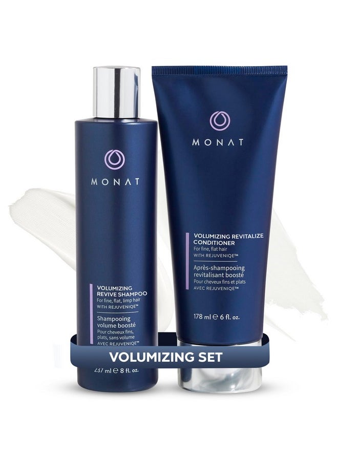 MONAT Volumizing Shampoo and Conditioner Set Infused with REJUVENIQE For Flat Fine to Medium Hair - Boosts Volume & Strengthens with Biotin, Collagen, Vitamins - UV Protectant | 8 fl oz & 6 fl. oz