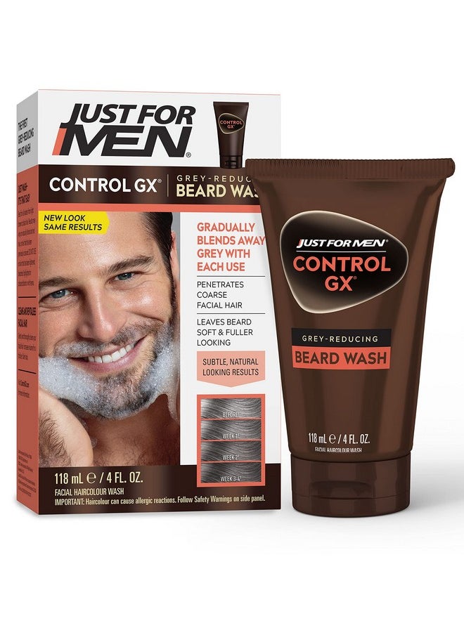 Just For Men Control GX Grey Reducing Beard Wash Shampoo, Gradually Colors Mustache and Beard, Leaves Facial Hair Softer and Fuller, 4 Fl Oz - Pack of 1