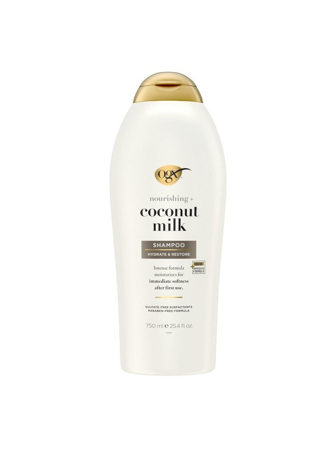 OGX Nourishing + Coconut Milk Shampoo, Hydrating & Restoring Shampoo Moisturizes for Soft Hair After the First Use, Paraben-Free, Sulfate-Free Surfactants, 25.4 fl. oz