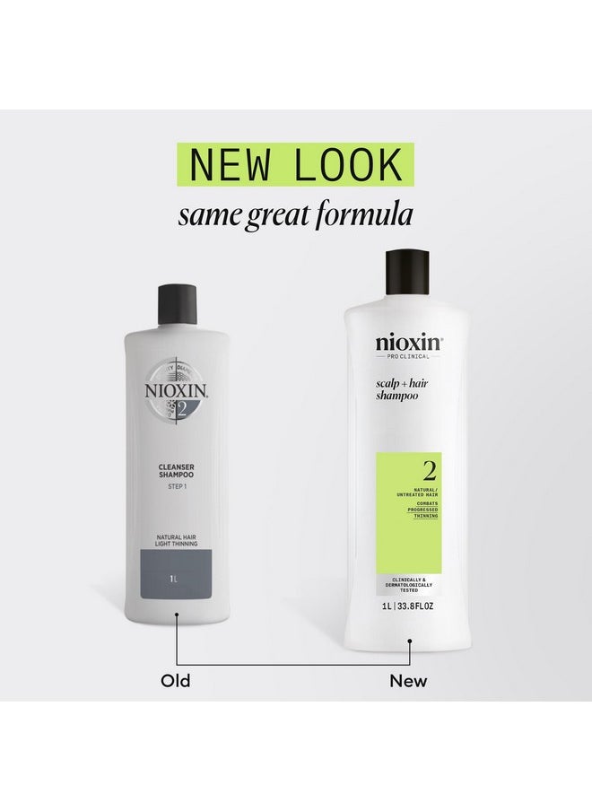 Nioxin Scalp + Hair Thickening System 2 Shampoo, For Natural Hair with Progressed Thinning, 33.8 fl oz (Packaging May Vary)