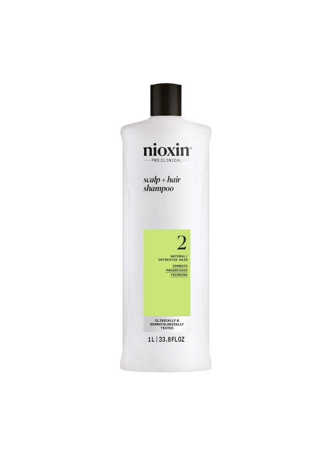 Nioxin Scalp + Hair Thickening System 2 Shampoo, For Natural Hair with Progressed Thinning, 33.8 fl oz (Packaging May Vary)