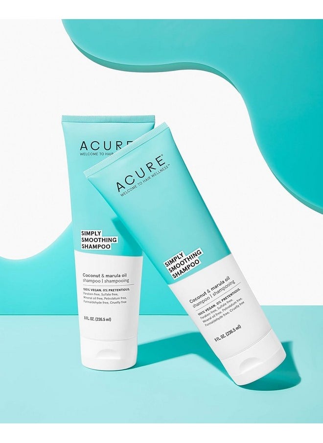 Acure Simply Smoothing Shampoo, Water, Coconut & Marula Oil, 100% Vegan, Performance Driven Hair Care, Smooths & Reduces Frizz, White/Blue, 8 Fl Oz