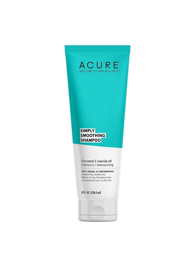 Acure Simply Smoothing Shampoo, Water, Coconut & Marula Oil, 100% Vegan, Performance Driven Hair Care, Smooths & Reduces Frizz, White/Blue, 8 Fl Oz