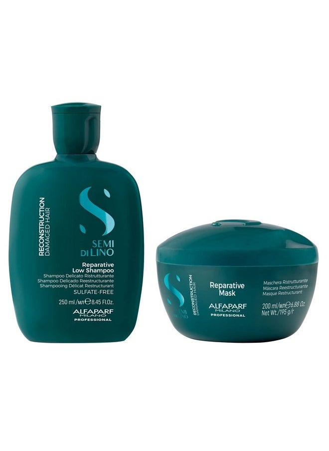 Alfaparf Milano Semi di Lino Reconstruction Reparative Shampoo and Mask Set - Sulfate Free Shampoo and Hair Mask for Damaged Hair - Repairs, Reconstructs, Strengthens - Adds Shine and Softness