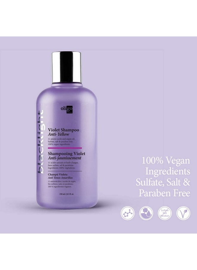 OLIGO PROFESSIONNEL - Blacklight Violet Shampoo - Sulfate-Free Purple Shampoo - Eliminates Yellow Tones - Refreshes Faded Highlights - Argan oil - 11 Amino Acids and Moisturizing Formula - 8.5oz