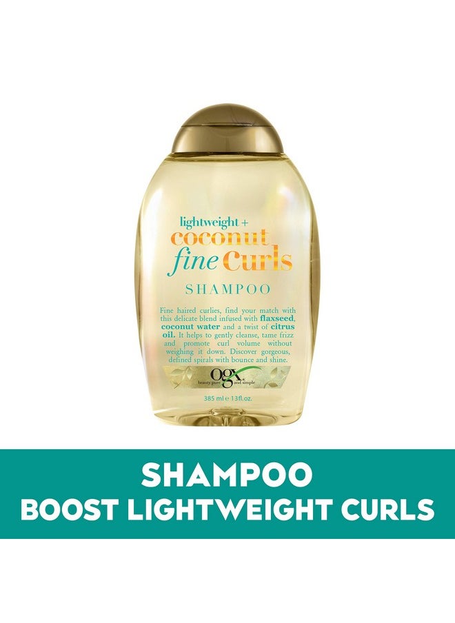 OGX Lightweight + Coconut Fine Curls Shampoo, Lightweight, Shampoo for Curly Hair, Coconut Water Shampoo, Flaxseed Oil, Citrus Oil, 13 Fl Oz