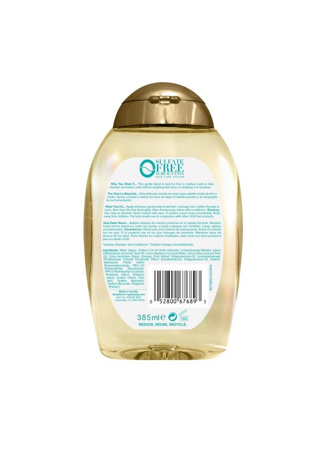 OGX Lightweight + Coconut Fine Curls Shampoo, Lightweight, Shampoo for Curly Hair, Coconut Water Shampoo, Flaxseed Oil, Citrus Oil, 13 Fl Oz