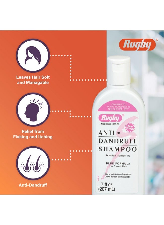 Rugby Selenium Sulfide Anti-Dandruff Shampoo - Blue Formula for Normal Hair - 7 Oz