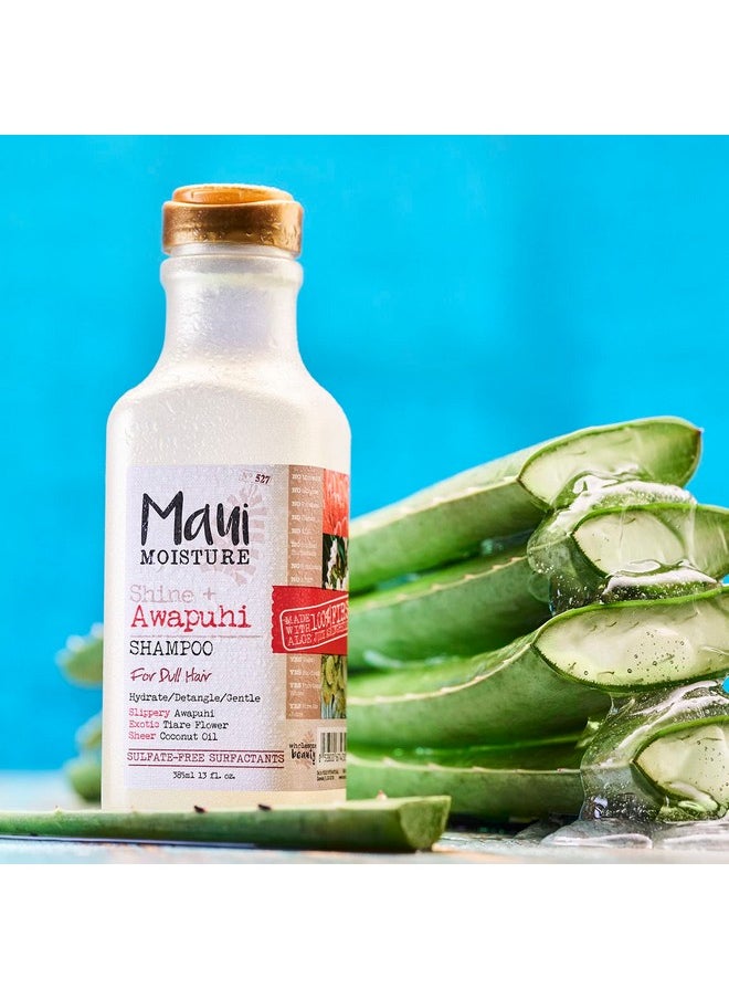 Maui Moisture Shine + Awapuhi Moisturizing Vegan Shampoo with Coconut Oils for Shiny Hair, Silicone-Free & Sulfate-Free Surfactant Aloe Shampoo to Detangle & Hydrate Dull Hair, 13 fl. Oz